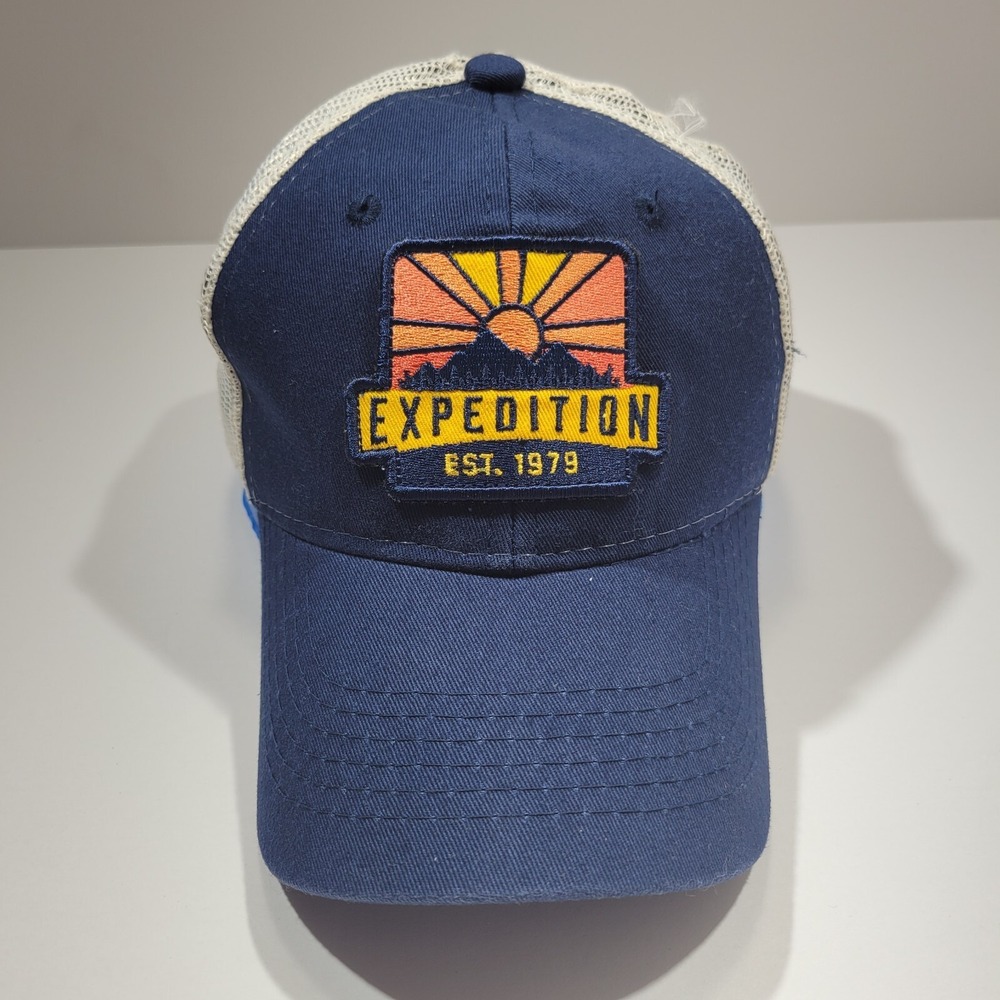 Vintage Expedition George Trucker Hat Mens One Size Blue Patch Logo Meshback